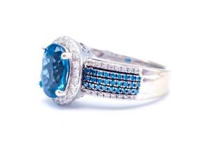 Gorgeous Ladies London Topaz and Diamond Estate Ring in 14k White Gold