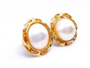 Glamerous Mabe Pearl Estate Earrings in 14k Yellow Gold
