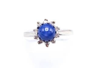 Star Sapphire and Diamond Estate Ring in 14k White Gold