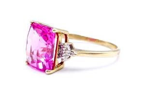 Pink Sapphire and Diamond Estate Ring in 10k Yellow Gold