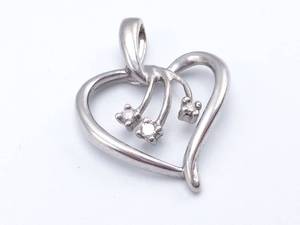 Elegant Three Diamond Heart Shaped Estate Pendant in 14k White Gold
