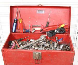 lot 111 image: Toolbox with Assorted Tools