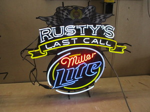 lot 3 image: Miller Lite Rustys Last Call Neon Beer Sign