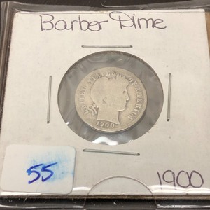 lot 55 image: 1900 Barber Silver Dime ...
