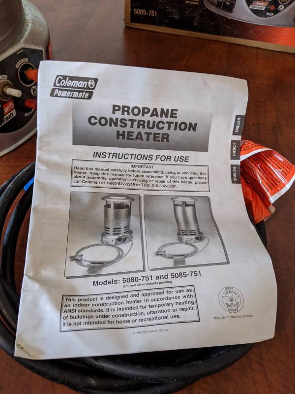 Coleman Powermate Industrial Propane Convection Heater, Model 5085-751 -  NEW IN BOX | Living Room Furniture - Adjustable King Size Bed - Antique u0026  Vintage Home Decor - Vintage Dress Forms -