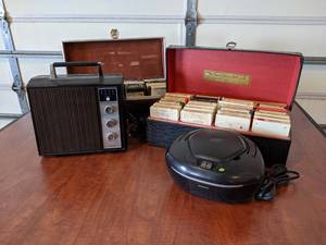 lot 34 image: 8-Track Player, CD Player, 48 8-Track Tapes in Cases