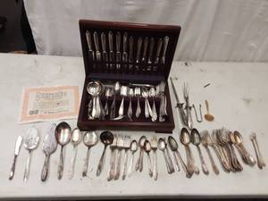 lot 52 image: Vintage Silverplate Flatware (assorted patterns) Includes Flatware Chest