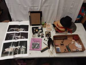 lot 56 image: Lot Of Vintage Collectibles-Hats, Jewelry, Bakelite Straight Edge, Silhouette Frame, More