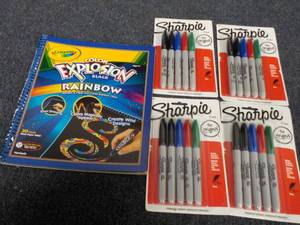 lot 18 image: 4 packages of Sharpies and Coloring...