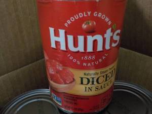 lot 146 image: 24 Cans Hunts Diced Tomatoes in Sau...