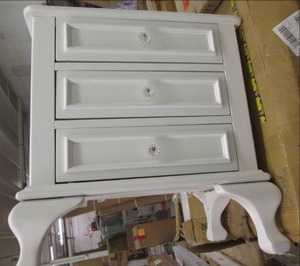 lot 243 image: Jenna 3-Drawer White Nightstand ope...