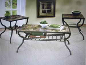 lot 10 image: 3-Piece Faux Marble Table Set open ...