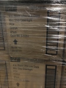 lot 9 image: Pallet with 84 cases of 4in black ultra light low glare mini step down light 4 packcase New