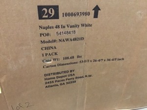 lot 14 image: Home Decorators Naples 48 in. W Bath Vanity Cabinet Only in White not used