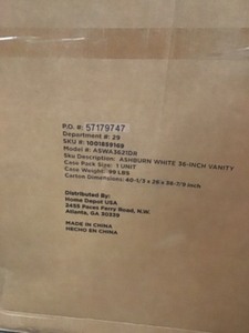 lot 22 image: Home Decorators Ashburn 36 in. W x 21.75 in. D Vanity Cabinet in White not used