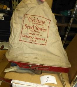 antique Cyclone Seed Sower in gre...