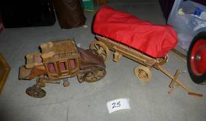 2 wooden wagons, one covered wagon ...