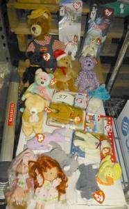 large group of plush, most are bean...