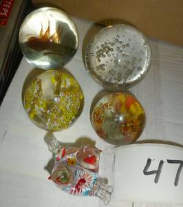 lot of 5 glass paperweights...