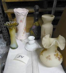 group of vases, handpainted fenton,...