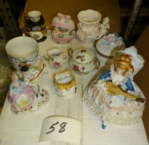 victorian lot - figurines, cup, tri...
