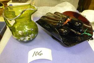Hand Blown Glass Green Pitcher 5 1...