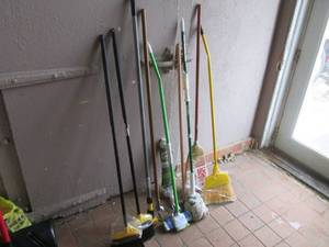 lot 33 image: Assorted Brooms and Mops Etc  FS...