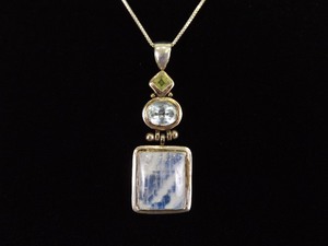 lot 10 image: .925 Sterling Silver Moonstone, Topaz, and Peridot Pendant Necklace