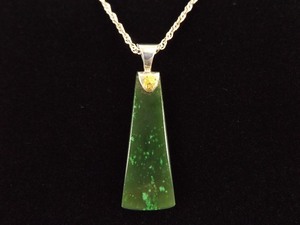 lot 12 image: .925 Sterling Silver Jade Shield Pendant Necklace
