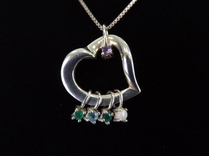 lot 16 image: .925 Sterling Silver Multi Stone Heart Pendant Necklace