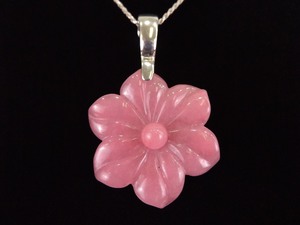 lot 20 image: .925 Sterling Silver Pink Soapstone Flower Pendant Necklace