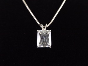 lot 29 image: .925 Sterling Silver Emerald Cut Crystal Pendant Necklace