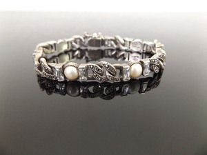lot 37 image: .925 Sterling Silver Judith Jack Art Nouveau Pearl and Crystal Bracelet
