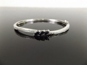lot 38 image: .925 Sterling Silver Marquise Cut Sapphire Hinged Bangle Bracelet