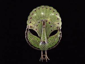 lot 42 image: .925 Sterling Silver Enamel Peacock Brooch