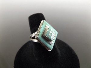 lot 50 image: .925 Sterling Silver Art Deco Turquoise Ring Size 7.75