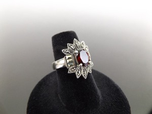 lot 54 image: .925 Sterling Silver Art Nouveau Oval Cut Garnet Ring Size 6