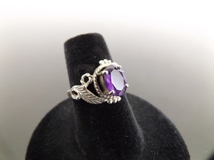 lot 63 image: .925 Sterling Silver Oval Cut Amethyst Crystal Ring Size 6