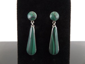 lot 84 image: .925 Sterling Silver Malachite Post Dangle Earrings