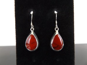 lot 87 image: .925 Sterling Silver Red Jasper Hook Dangle Earrings