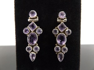 lot 90 image: .925 Sterling Silver Multi Cut Amethyst Hook Dangle Earrings