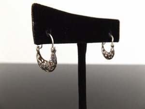 lot 96 image: .925 Sterling Silver Etched Hoop Hook Clasp Earrings