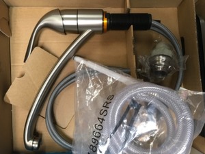 lot 122 image: Moen Adler Single-Handle Low Arc Standard Kitchen Faucet with Side Sprayer in Spot Resist Stainless