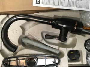 lot 128 image: Noell Single-Handle Pull-Down Sprayer Kitchen Faucet with Reflex and Power Clean in Mediterranean Bronze Item could have been used or is missing PCs pls review pictures