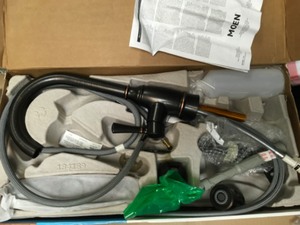 lot 130 image: Noell Single-Handle Pull-Down Sprayer Kitchen Faucet with Reflex and Power Clean in Mediterranean Bronze Item could have been used or is missing parts please review pictures