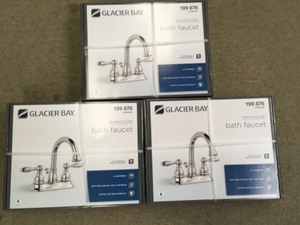 lot 135 image: Lot of 3 Brand New Glacier Bay Mandouri 4 in. Centerset 2-Handle High-Arc Bathroom Faucet in Chrome