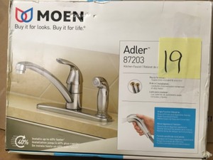 lot 19 image: Moen Adler Single-Handle Low Arc Standard Kitchen Faucet with Side Sprayer in Chrome