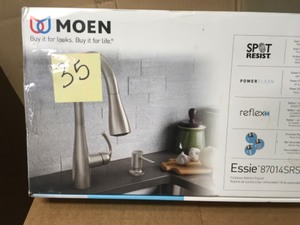 lot 35 image: Moen Essie Single-Handle Pull-Down Sprayer Kitchen Faucet with Reflex and Power Clean in Spot Resist Stainless
