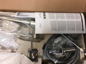 lot 64 image: Moen Indi Single-Handle Pull-Down Sprayer Kitchen Faucet with Reflex, Power Clean in Spot Resist Stainless  87090MSRS