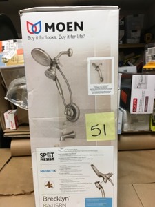 lot 51 image: Moen Brecklyn Single-Handle 6-Spray Tub and Shower Faucet with Magnetix Rainshower Combo in Spot Resist Brushed Nickel